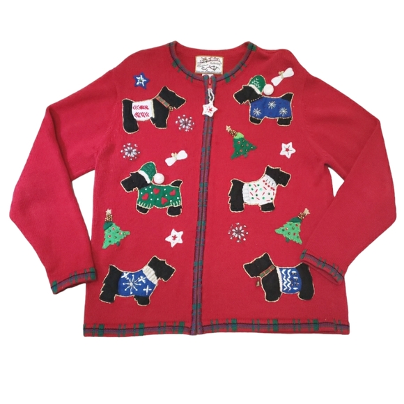 VTG Scottie Dog Ugly Christmas Sweater Heirloom Collectibles Small Oversized - Picture 1 of 9